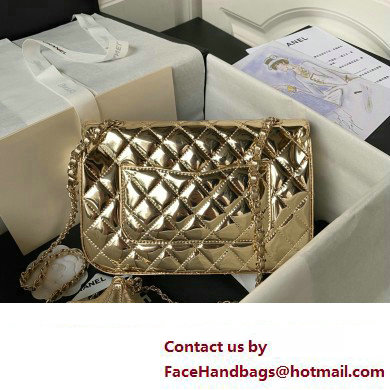 chanel Metallic Mirror Calfskin, Metallic Lambskin  &  Gold-Tone Metal gold Flap Bag  &  Star Coin Purse AS4649 2024